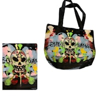 a black tote bag with a skull on it