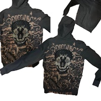 a black hoodie with a skull on it